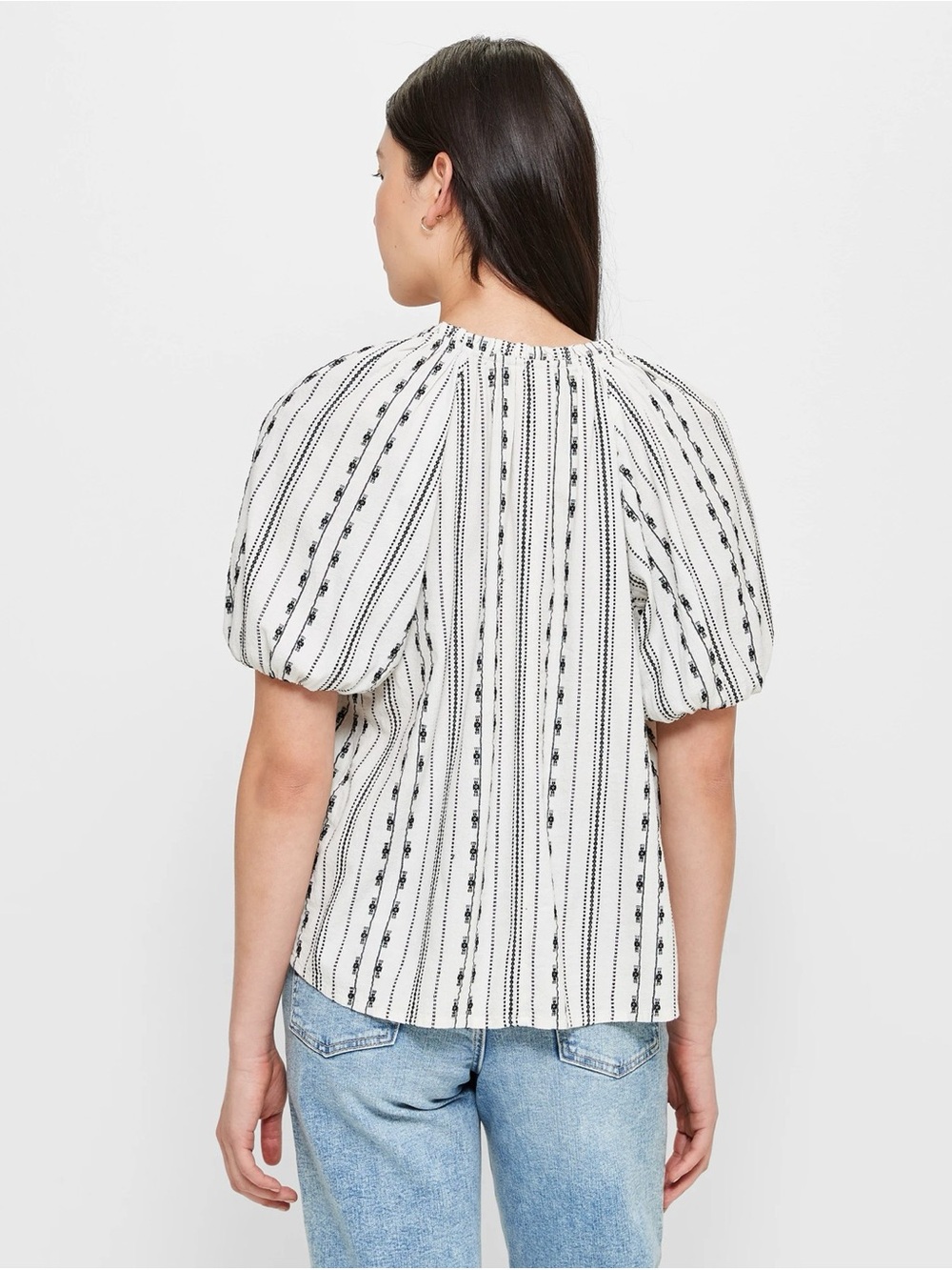 a.n.a Puff-Sleeve Striped Peasant Top - White/Black